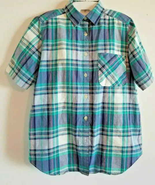 VINTAGE ALFRED DUNNER Plaid Top Shirt 8 Button Up Short Sleeve Blue ...