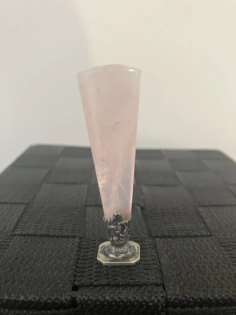Boutons De Manchette Vintage Art Déco Norvège - Argent 830S Et Quartz Rose Cabochon - Occasion