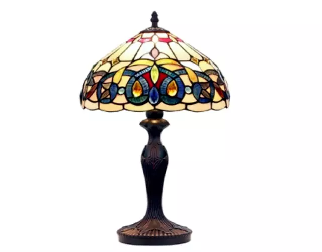 Grande lampada da tavolo 2 luci stile Serenity Tiffany bronzo scuro vittoriano H.24" nuova