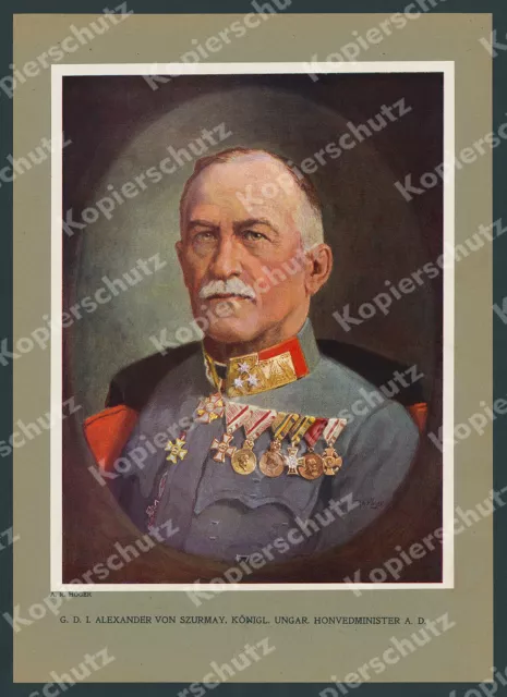 orig. Farbporträt Höger Honvedminister K.u.K. General Alexander von Szurmay 1915