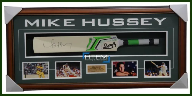 Mike Hussey Signed Large Kookaburra Bat Framed with Photos Australia Champion