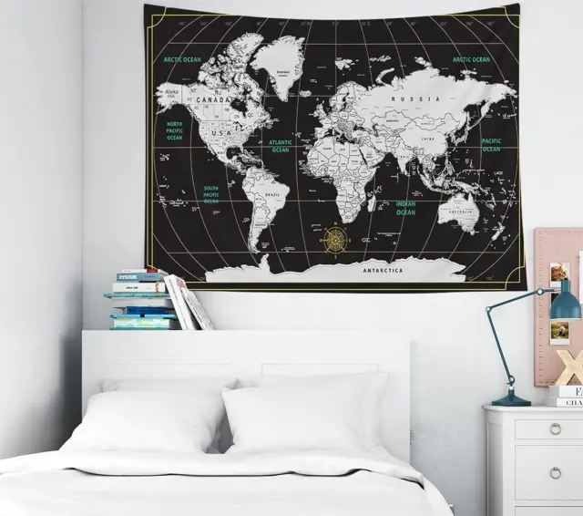 World Map Tapestry Wall Hanging Black White Tapestry Home Décor for Home 40X30 I