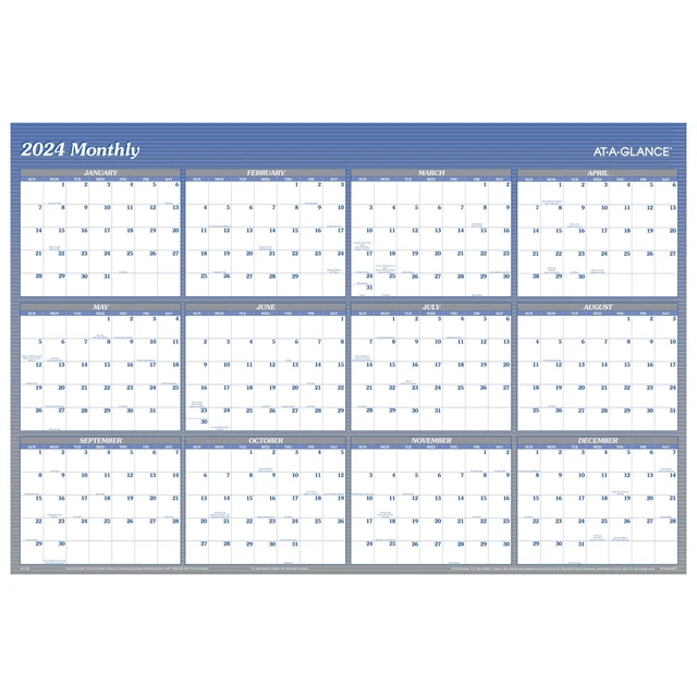 ATAGLANCE 2024 VERTICAL Horizontal Reversible Erasable Yearly Wall