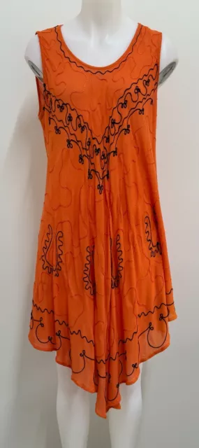 GYPSY SOUL Womens Midi Free size Embroidered Umbrella Dress Orange Asymmetrical