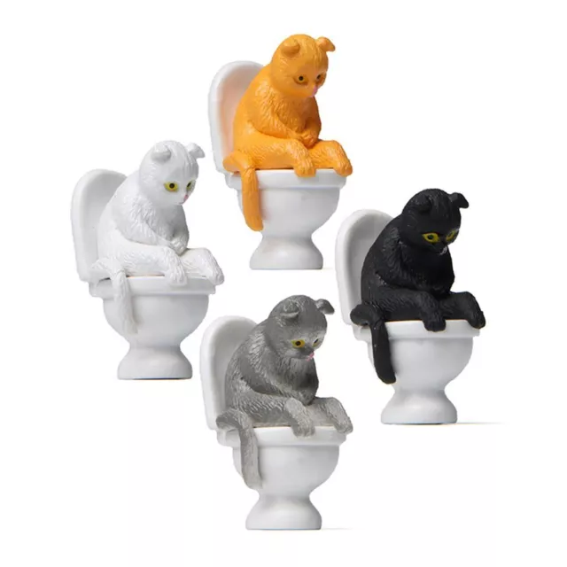 Ornaments Cat Sitting on Closestool Toilet Animal Miniature Home Garden Decor