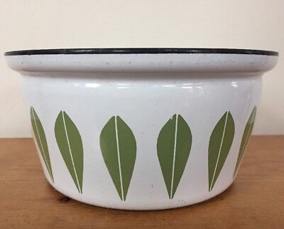 Vtg Cathrineholm Lotus Enamelware Avocado Green White Steel Stock Pot Bowl 8.5"
