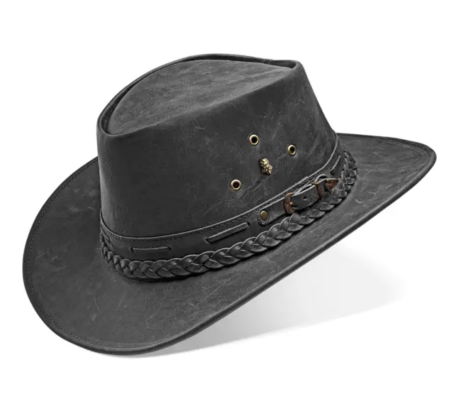 Chapeau de cowboy Wstern pour hommes et femmes en cuir véritable campagne...