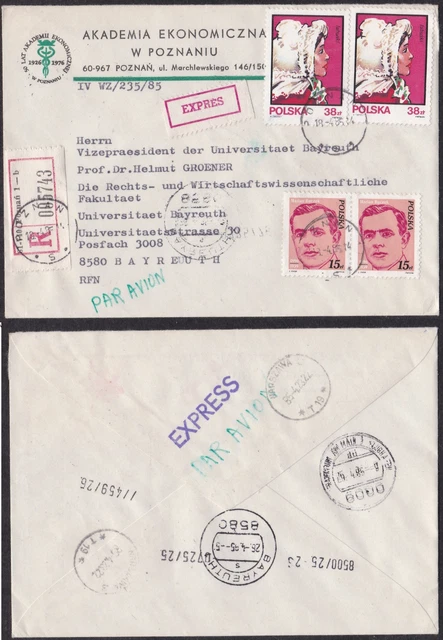 poland Poznan Registered Expres Cover 1985 - Polska