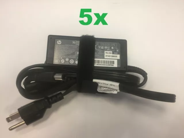 Lot of 5 Genuine HP 65W ProBook Laptop Power AC Adapter Chargers w/ Cables