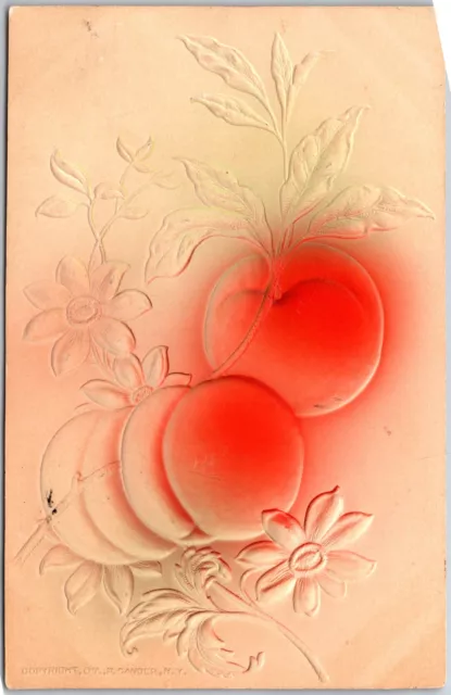 Sander NY, Reddish Peaches, Flowers & Fruits, Embossed Artwork, Vintage Postcard