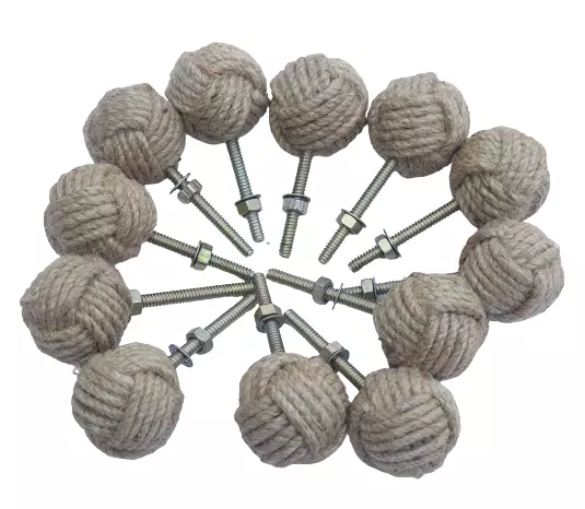 Jute Rope Drawer pulls Door knobs - Nautical Drawer pulls - Set Of 12