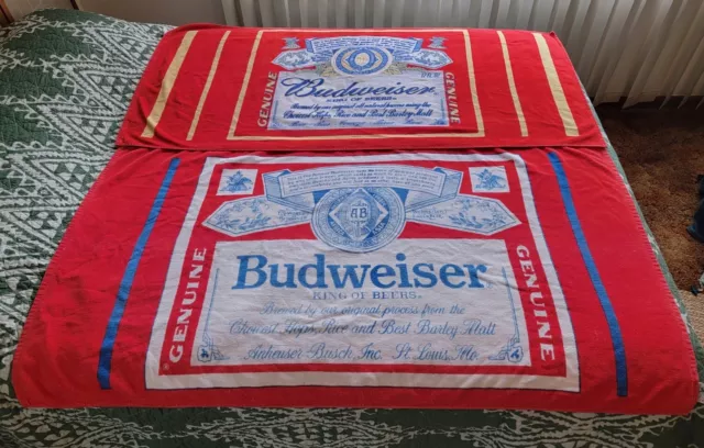 Pair/2 Vintage BUDWEISER Label BEACH TOWELS Anheiser Busch KING of BEERS