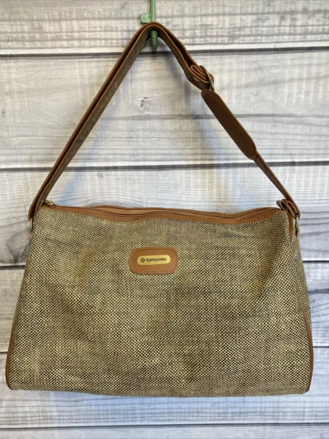 Vintage Samsonite Carryon Special Collection Brown Tweed Duffel Travel Bag 70s