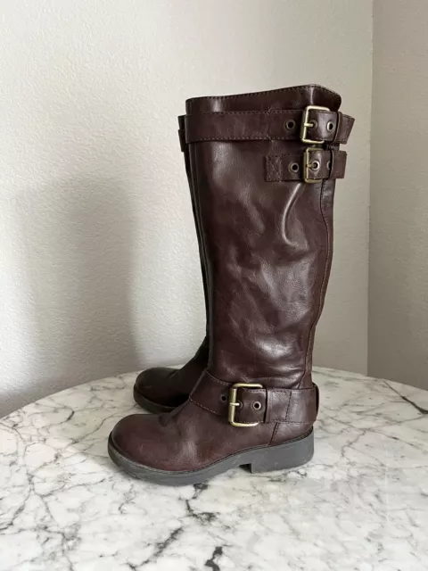 Nine West Womens Aragosta Riding Boots Size 6 M Brown Faux Leather Buckles