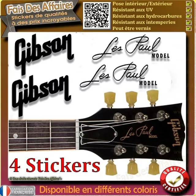 lot 4 stickers autocollant GIBSON LES PAUL GUITARE GUITAR HEADSTOCK rock decal