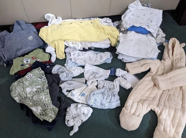 baby boys clothing 0-3 month bundle -sleep suits,vests, trousers,more, 64+ items