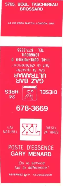 Brossard Quebec Gaz Bar Ultramar XL Gas Station Vintage Matchbook Cover