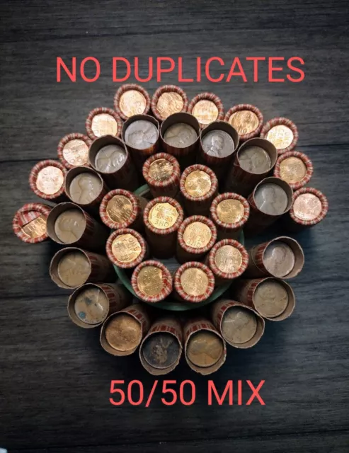 Lincoln Wheat Cent Penny Roll NO DUPLICATES BU/1909 Ends PDS  50/50 MIX SEE INFO
