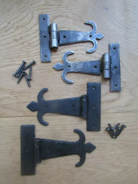 PAIR OF WINDSOR Hand forged blacksmith Fleur de lys rustic cabinet door hinges