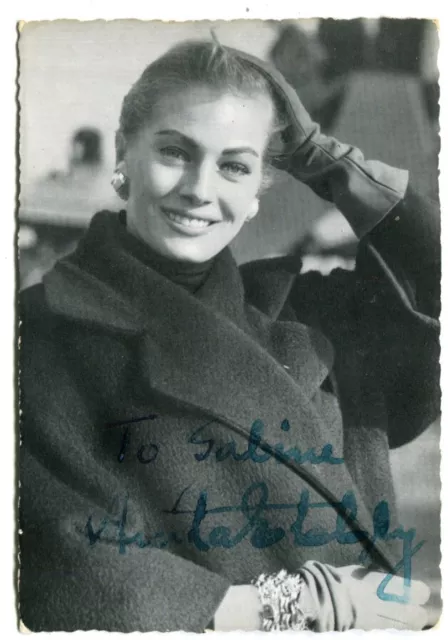 AK Anita Ekberg, Film, Autogramm, Original signierte WS-Karte 60er Jahre