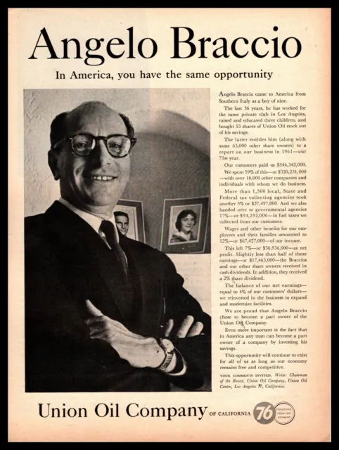 1962 Union 76 Oil Company Of California Angelo Braccio Shareholder Print Ad