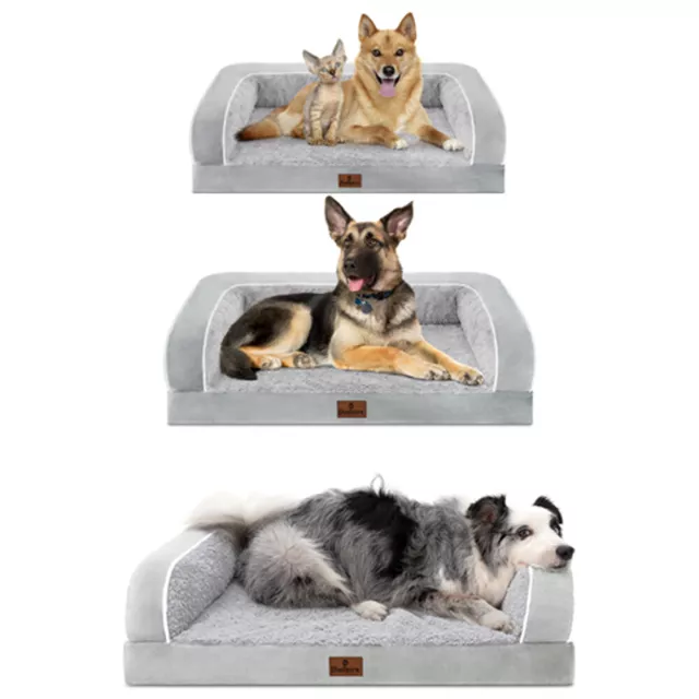 Gray-White Orthopedic Dog Bed Memory Foam Bolster Pet Couch for M/L/XL/XXL Dogs
