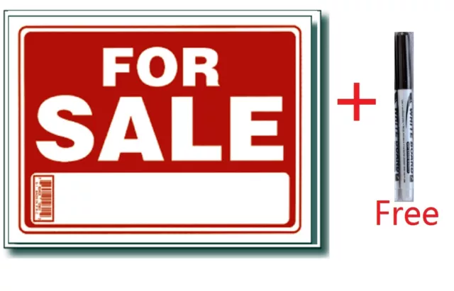 2 Pcs 9 x 12 Inch Plastic " For Sale " Sign with a Free Erasable Marker