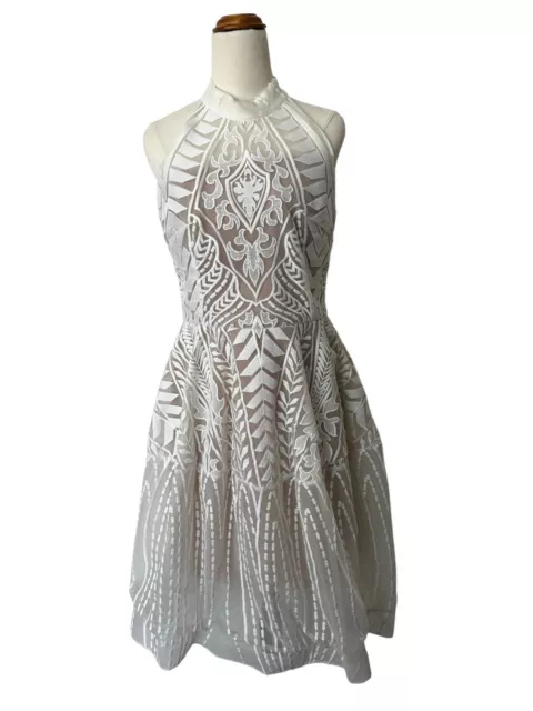 Bronx and Banco | White Dress, Nude Slip Stitched In | AU/UK:14 US 3