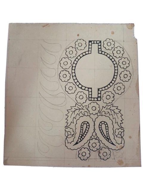 Handmade design Textile floral Art on aged sheet collectible piece of artwork