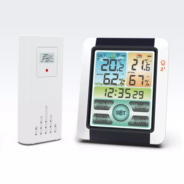 Wireless Digital Indoor Outdoor Weather Station Clock Thermometer Humidity