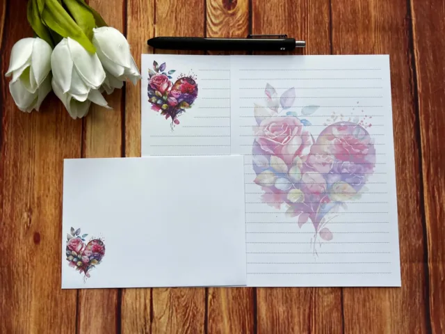 Roses Heart Writing Paper Envelopes 10 Sheets 5 Envelopes Letter Set