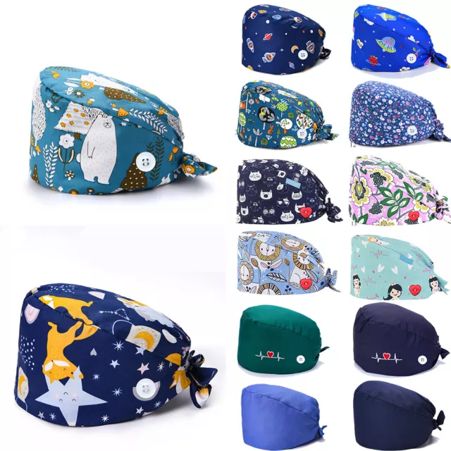 Unisex Surgical Scrub Cap Hat with Buttons Women Men Hospital Doctor Nurses US