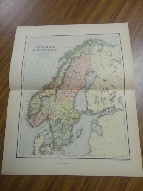 Nice color map of Sweden & Norway. Printed 1892 by Chambers