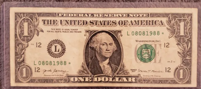 Birthday or Anniversary One Dollar Star Note Fancy serial Number 08081988