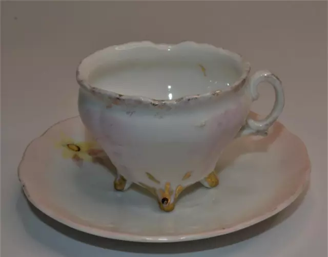 Antique RS GERMANY Wing Back Mark Light Pink Set Demitasse Footed Cup & Saucer