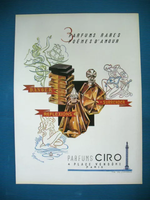 Ciro Perfume Danger Reflections Illustration Marjollin Ad 1946 Press Advertisement