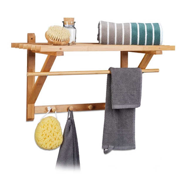 Barra portasciugamani in legno per tubi industriali, montaggio a parete, 61 cm, mensola da bagno con barra porta asciugamani in ferro battuto