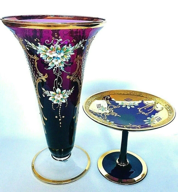 MOSER & EGERMANN Czech Bohemian 24 Karat Gold Enameled Amethyst Art