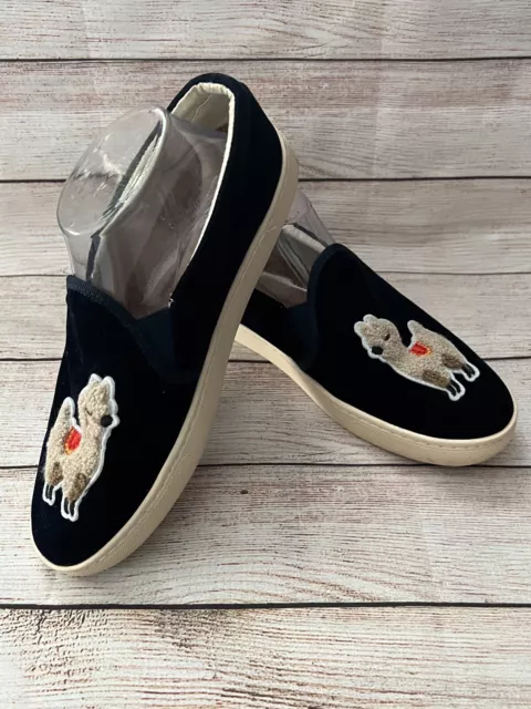 SOLUDOS Anthropologie Women's Size 9 Navy Velvet Llama Alpaca Slip-On Sneakers