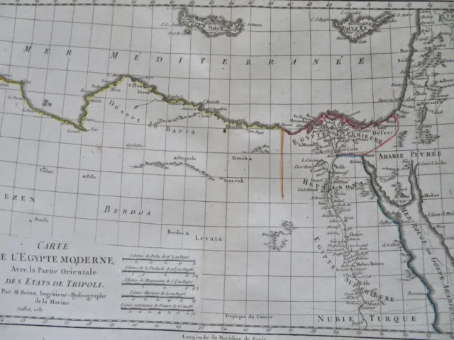 North Africa Egypt Libya Nile River Cairo Tripoli 1781 Bonne engraved map