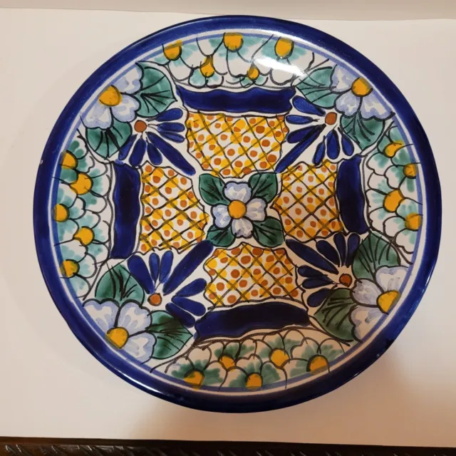 Vintage Mexican Talavera Large Folk Art Pottery Plate Hand Painted Signed