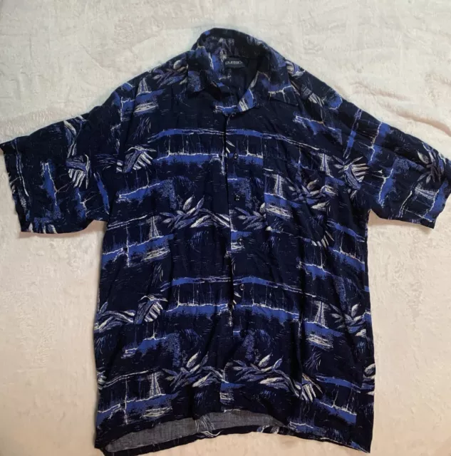 Puritan Mens Size Medium Short Sleeve Button Up Hawaiian Shirt Blue