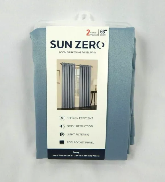 Sun Zero 2pk Vintage Blue Emory Room Darkening Rod-Pocket Curtain Panel 108"x63"