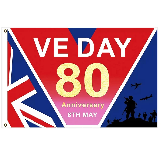 VE DAY 80TH Anniversary Flag, 5ft X 3ft VE Day Large Flag 80th Victory ...