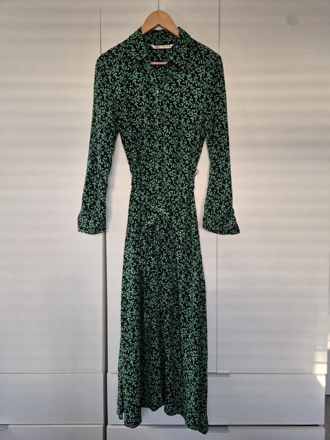 ZARA GREEN BLACK Leaf Print Midi Maxi Long Sleeve Shirt Dress Size M 12 10  Eu 40 34.99 - PicClick UK