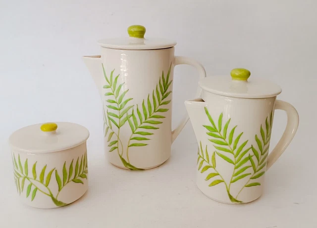 ♥ Set Teiera Lattiera Zuccheriera In Ceramica Ernestine Maestri D'arte Foglie