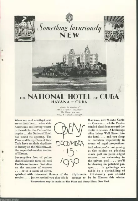 1930 CUBA NATIONAL HOTEL advertisement, Havana Cuba hotel, Grand Opening