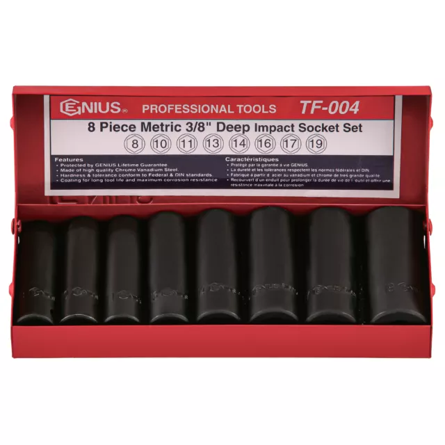 Genius Tools 8 Piece 3/8" Dr. Metric Deep Impact Socket Set - TF-004