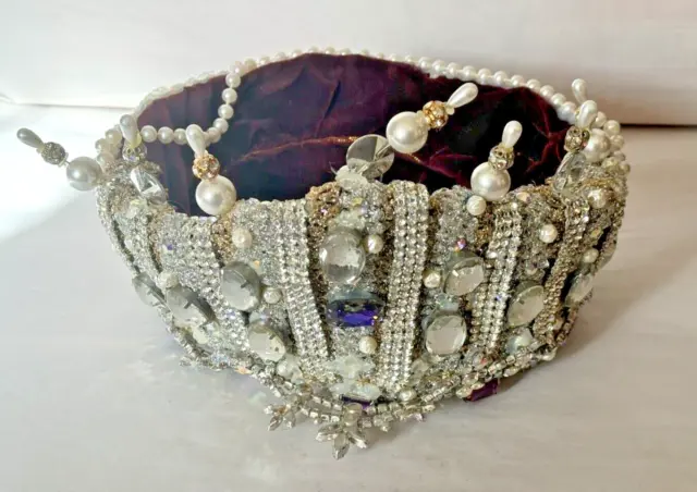Vintage Handmade Rhinestone & Faux Pearl Crown, New York City Estate