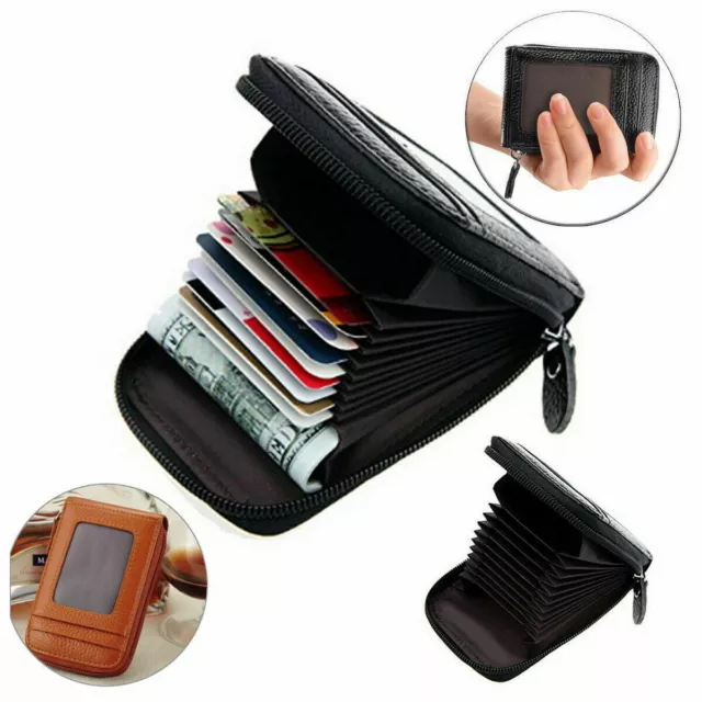 Men Genuine Leather Wallet Credit Card Holder RFID Blocking Zipper Pocket Thin 2